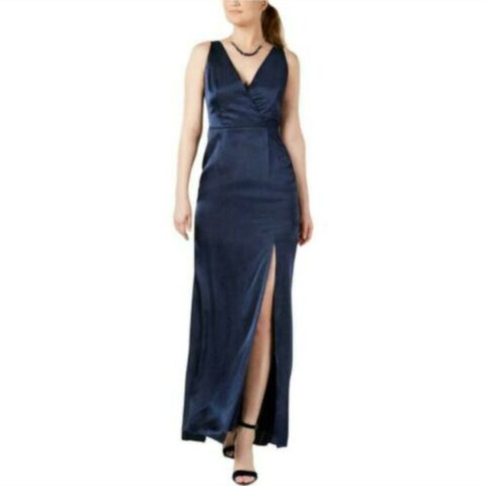 Adrianna Papell NWT Midnight (Deep Navy) Hammered Satin Evening Gown, Size 6